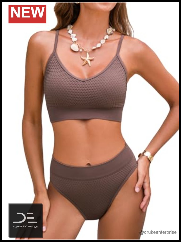 Two Piece Bikini Set Sporty Scoop Neck Adjustable Spaghetti Straps Textured